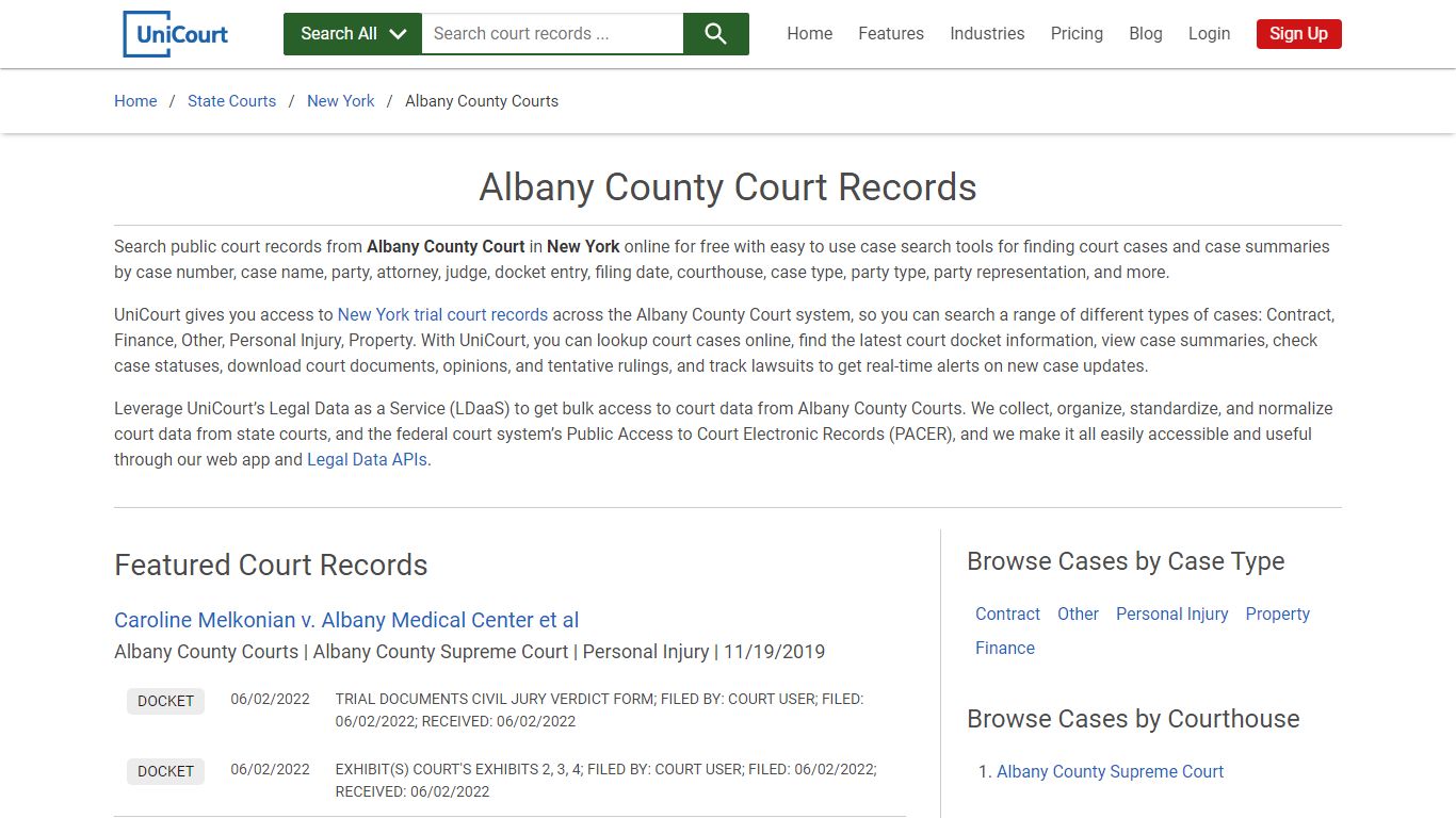 Albany County Court Records | New York | UniCourt